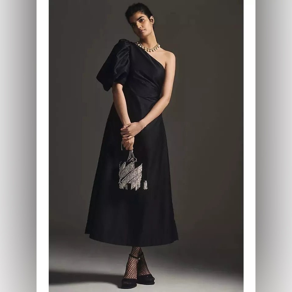 ANTHROPOLOGIE/ AURETA STUDIO ONE-SHOULDER PUFF-SLEEVE DRESS Z170